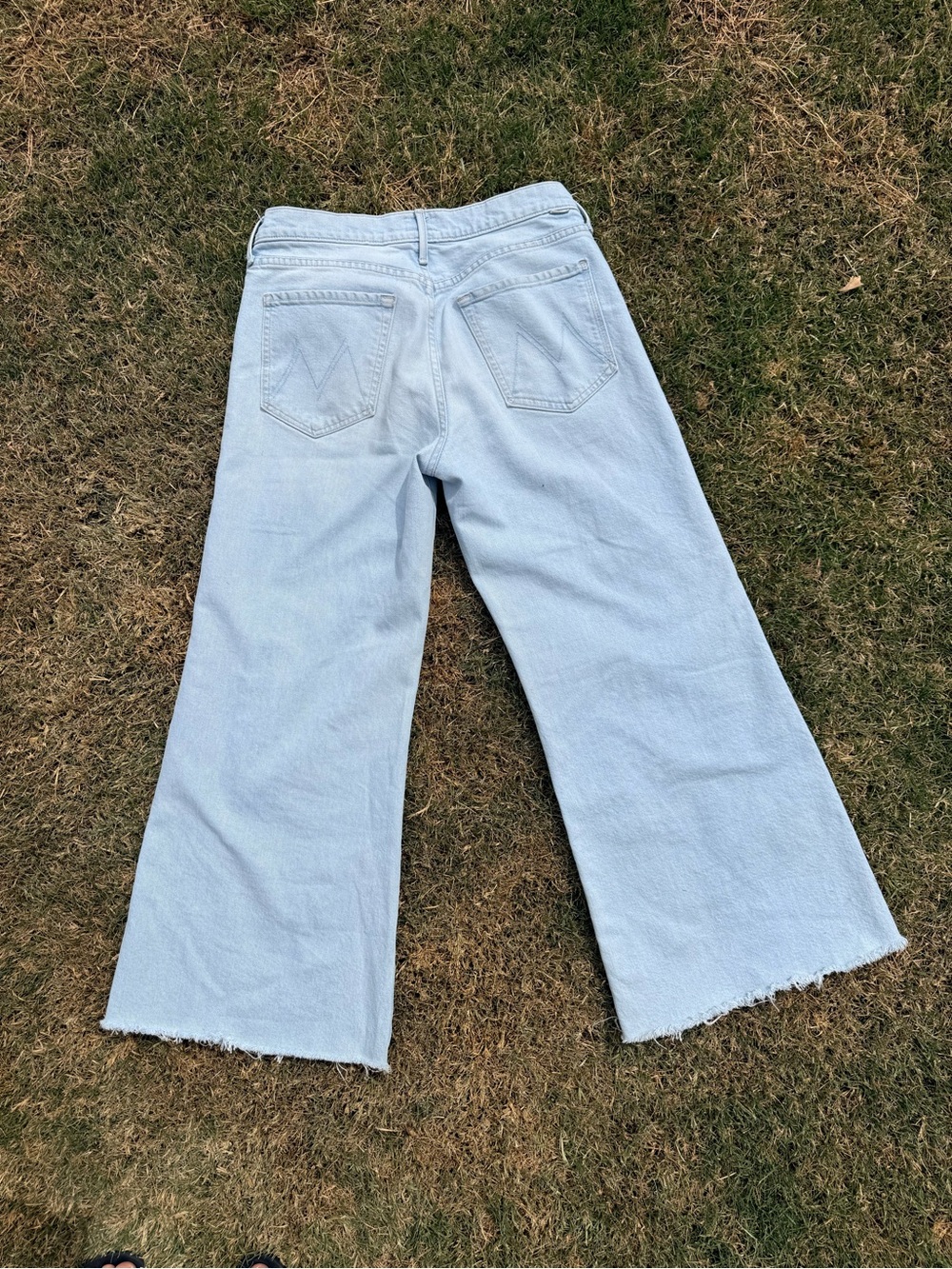 MOTHER Light Blue Wide Leg Jeans with Raw Hem